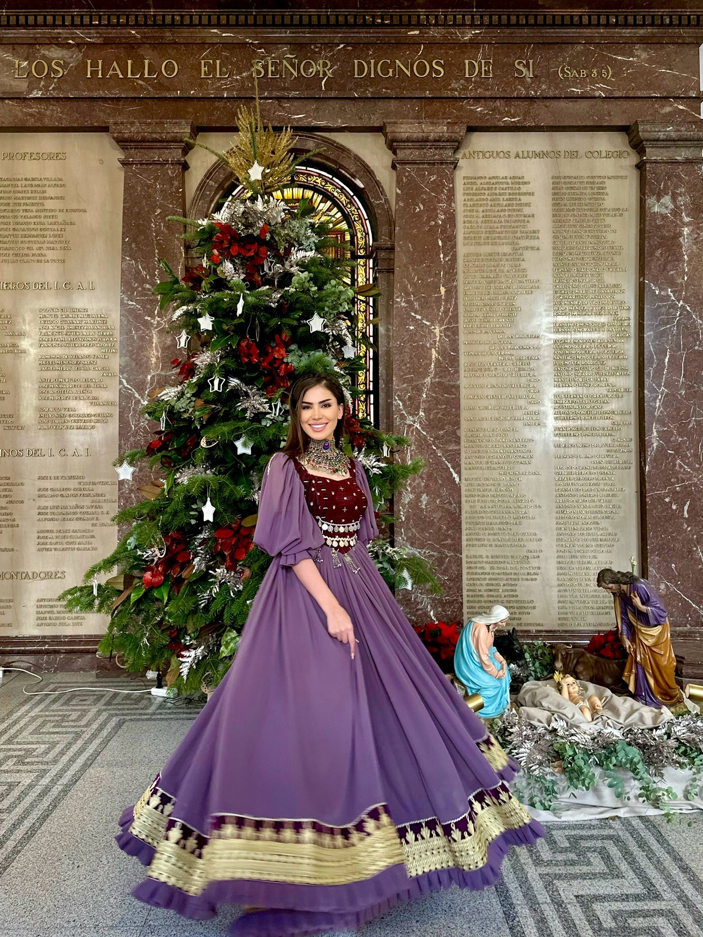 Violet Long Dress with Nuristani Handmade Top