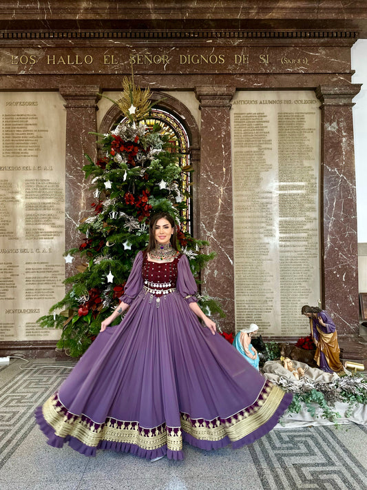 Violet Long Dress with Nuristani Handmade Top