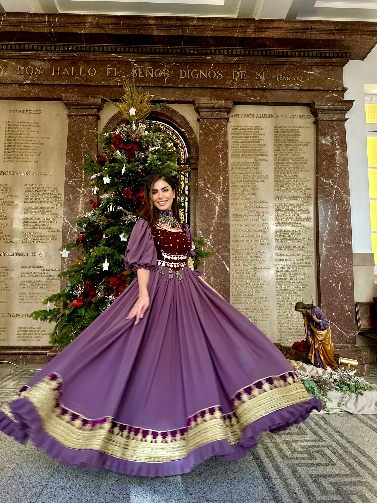 Violet Long Dress with Nuristani Handmade Top