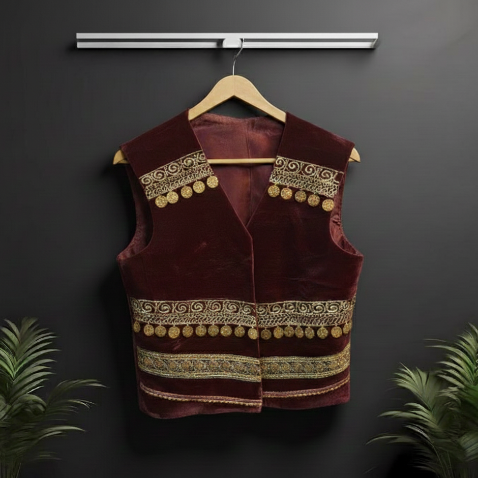 Regal Maroon Velvet & Gold Metallic Coin