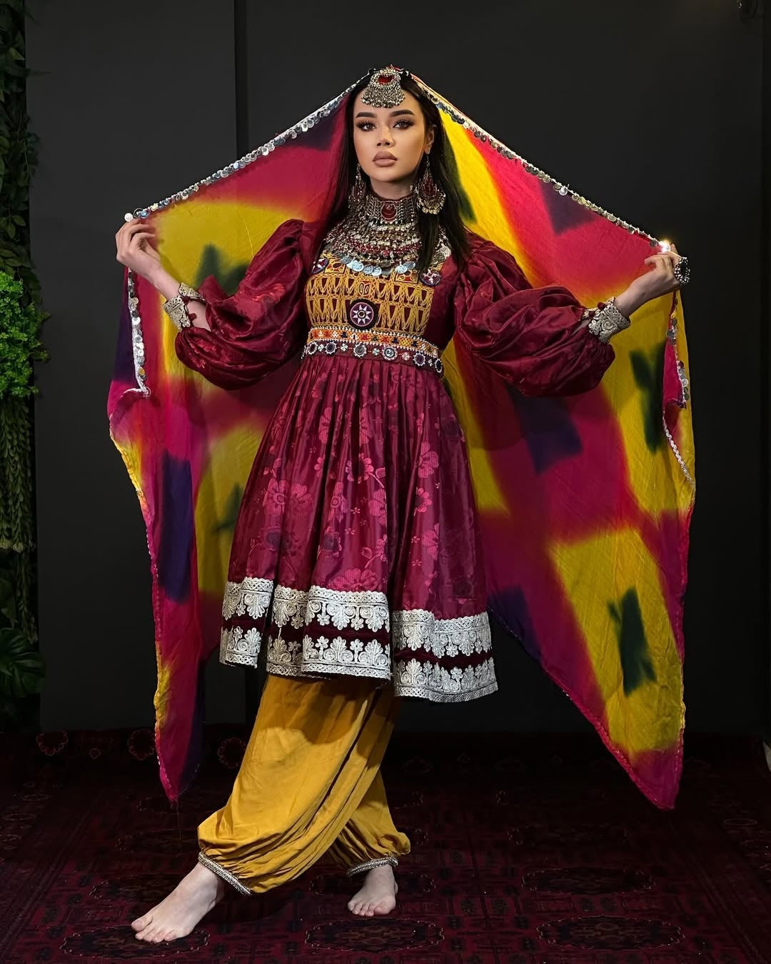 Regal Burgundy Afghan Dress