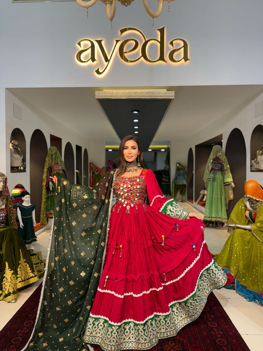 Embroidered Gown with Mirror Work