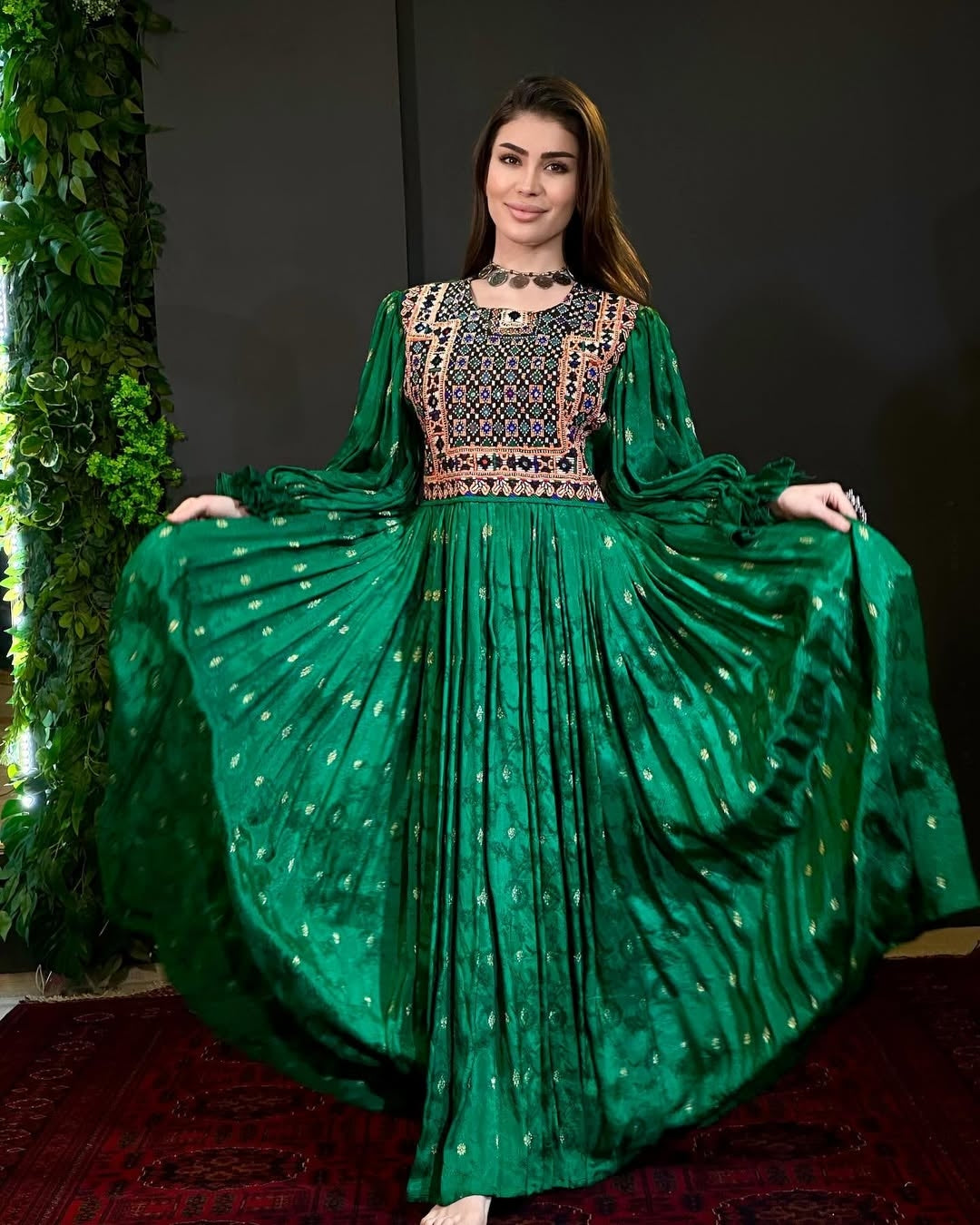 Emerald Elegance Afghan Dress