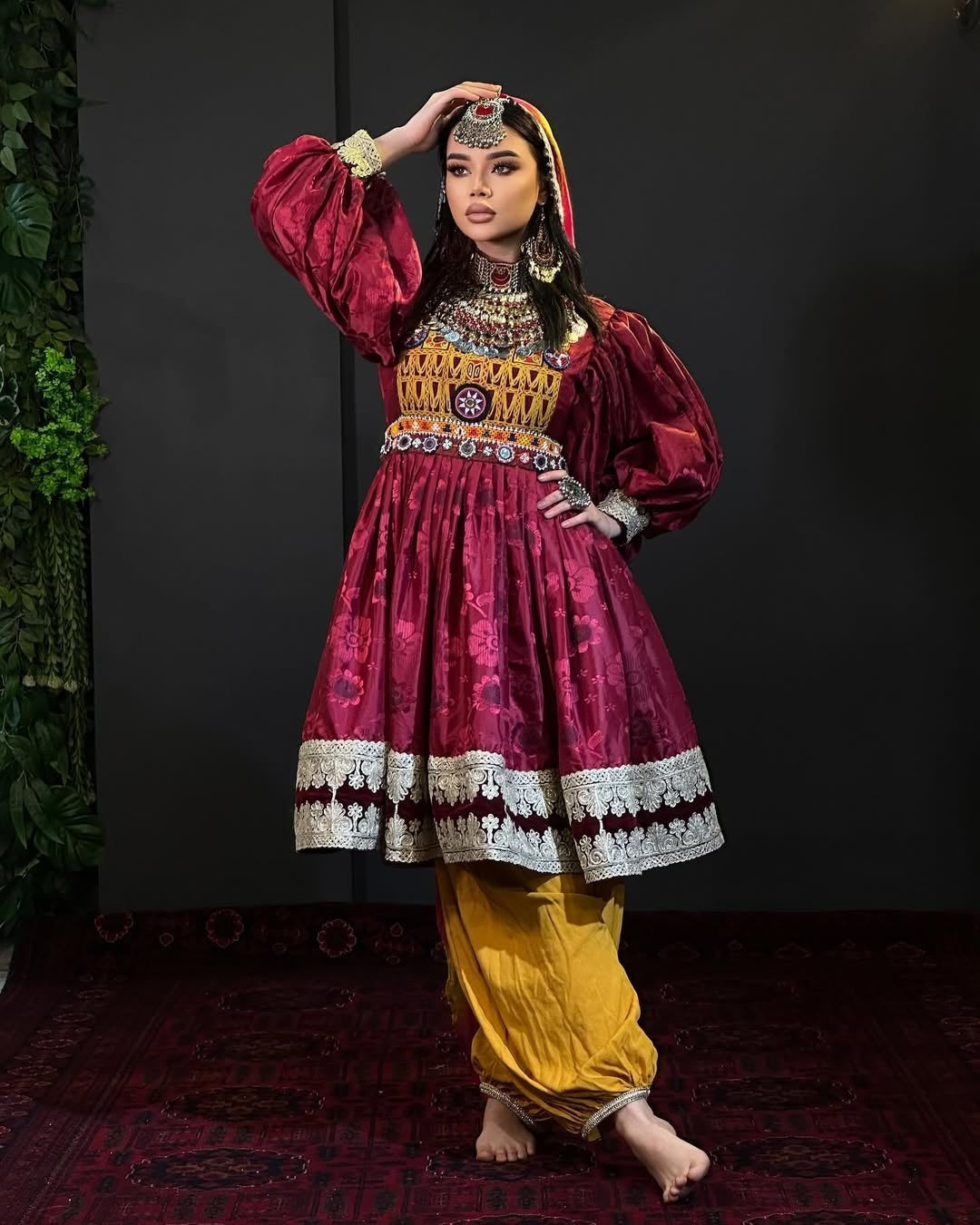 Regal Burgundy Afghan Dress