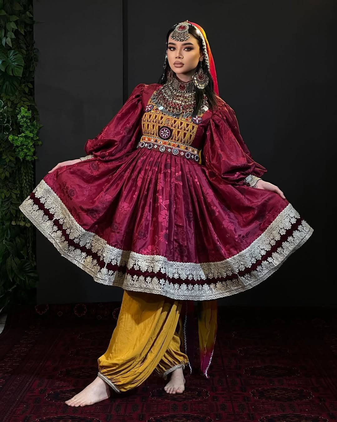 Regal Burgundy Afghan Dress