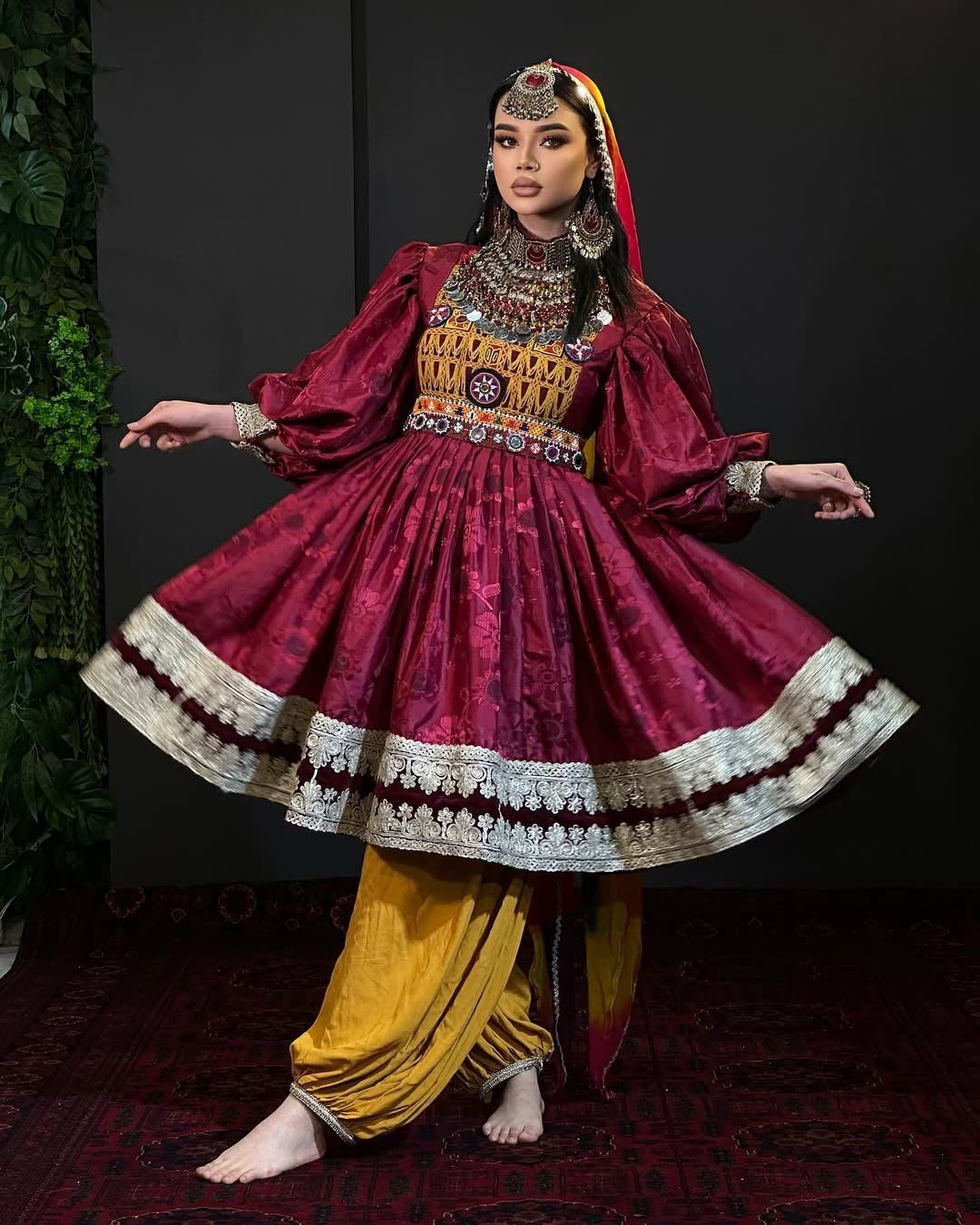 Regal Burgundy Afghan Dress