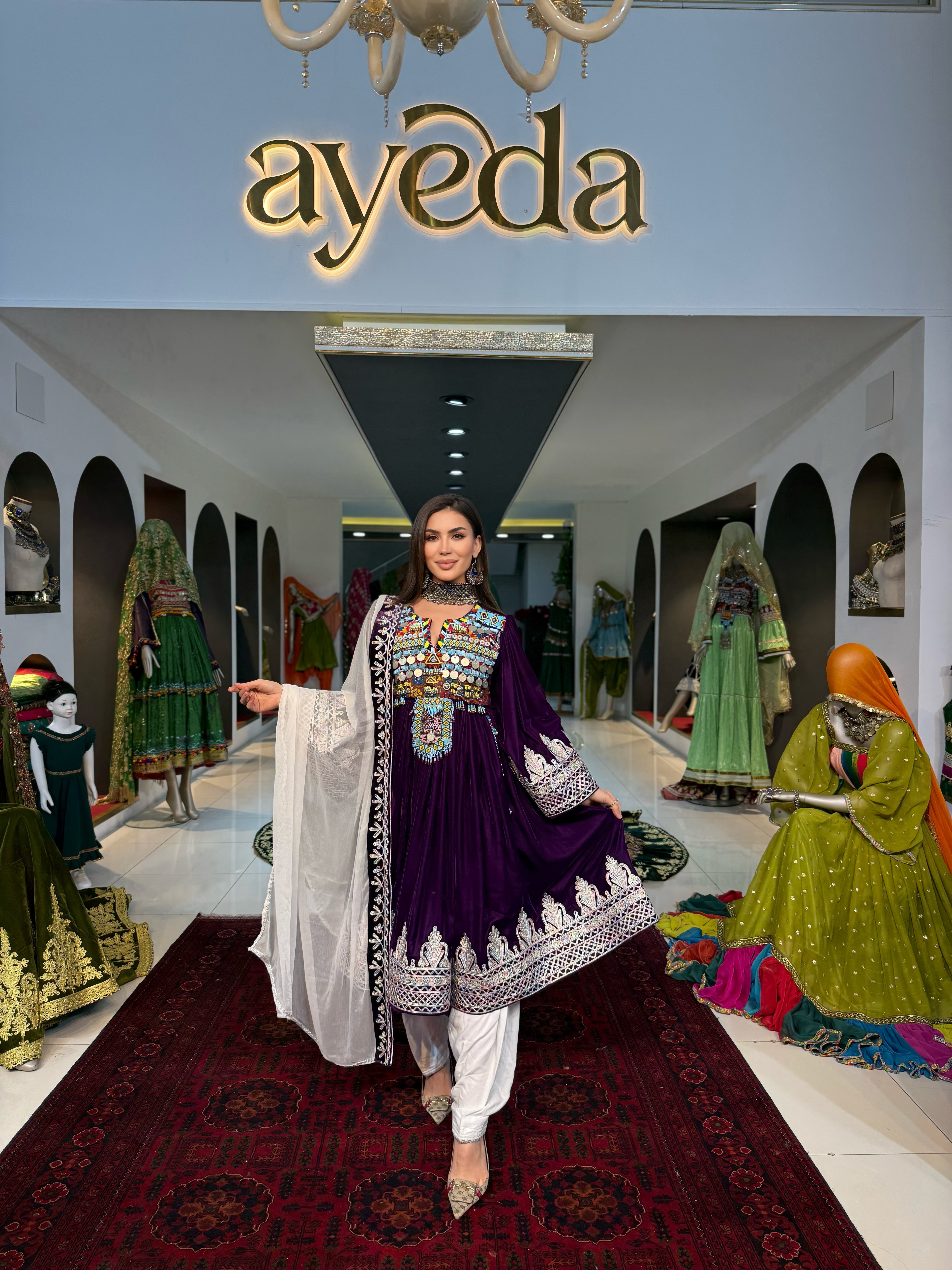 Royal Plum & Silver Kuchi Gown