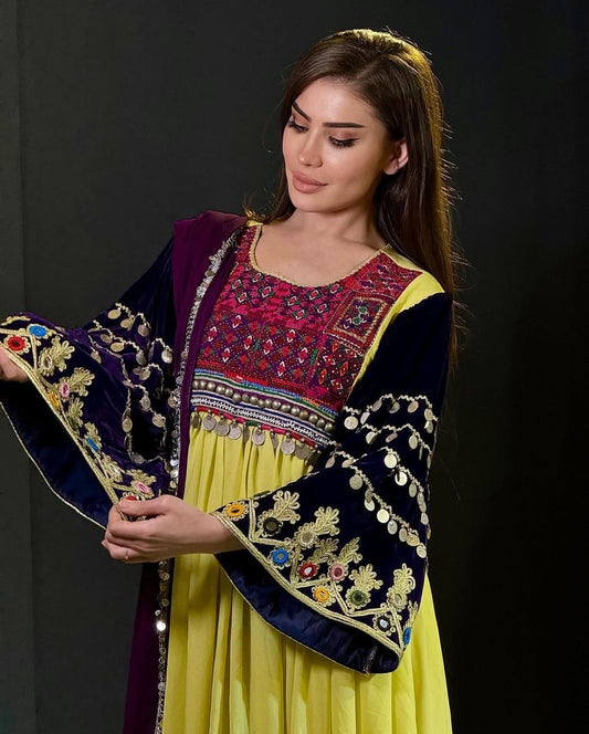 Vibrant Afghan Kuchi Dress with Embroidered Elegance